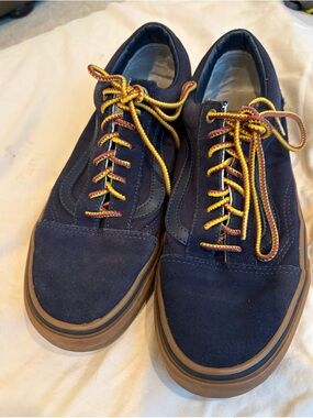 Vans Navy Suede Low-Top Sneakers with Yellow & Red Rope Laces